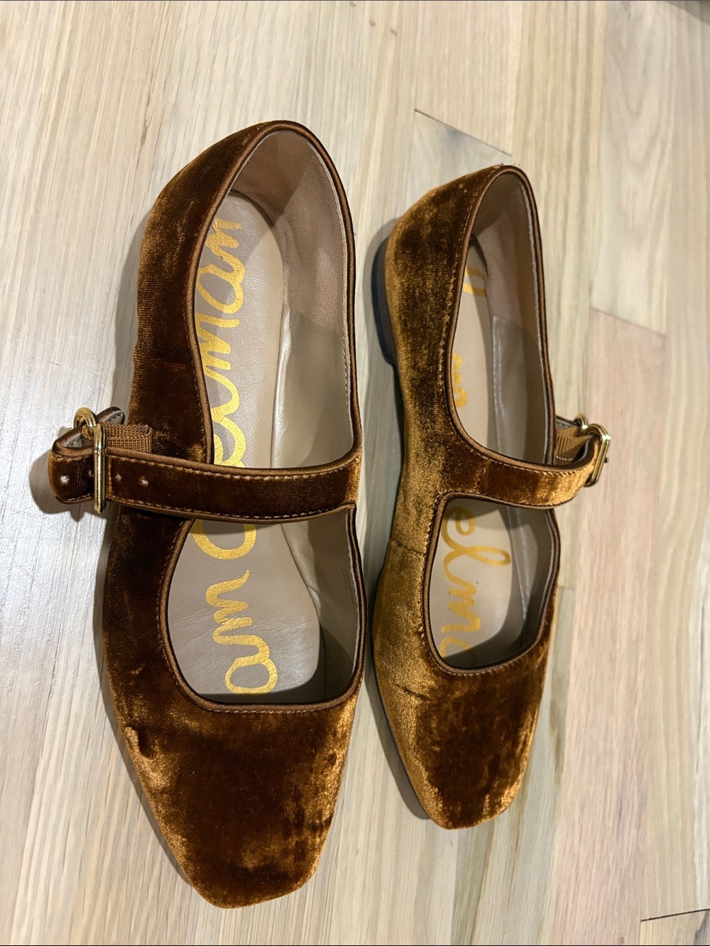 Sam Edelman Brown Velvet Mary Jane Flats with Buckle